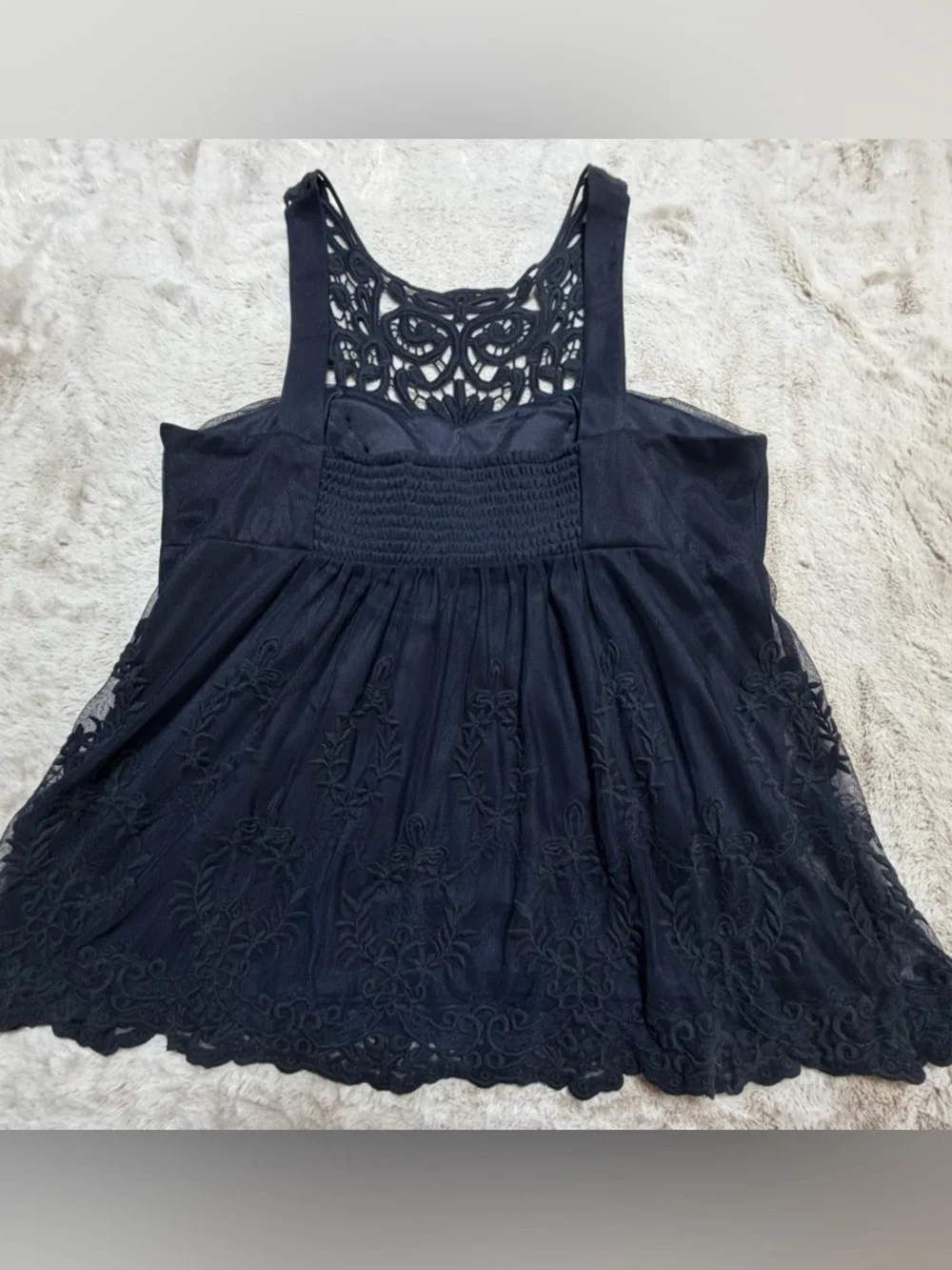 Boston Proper Navy Lace Crochet Sleeveless Top XL - Picture 4 of 8
